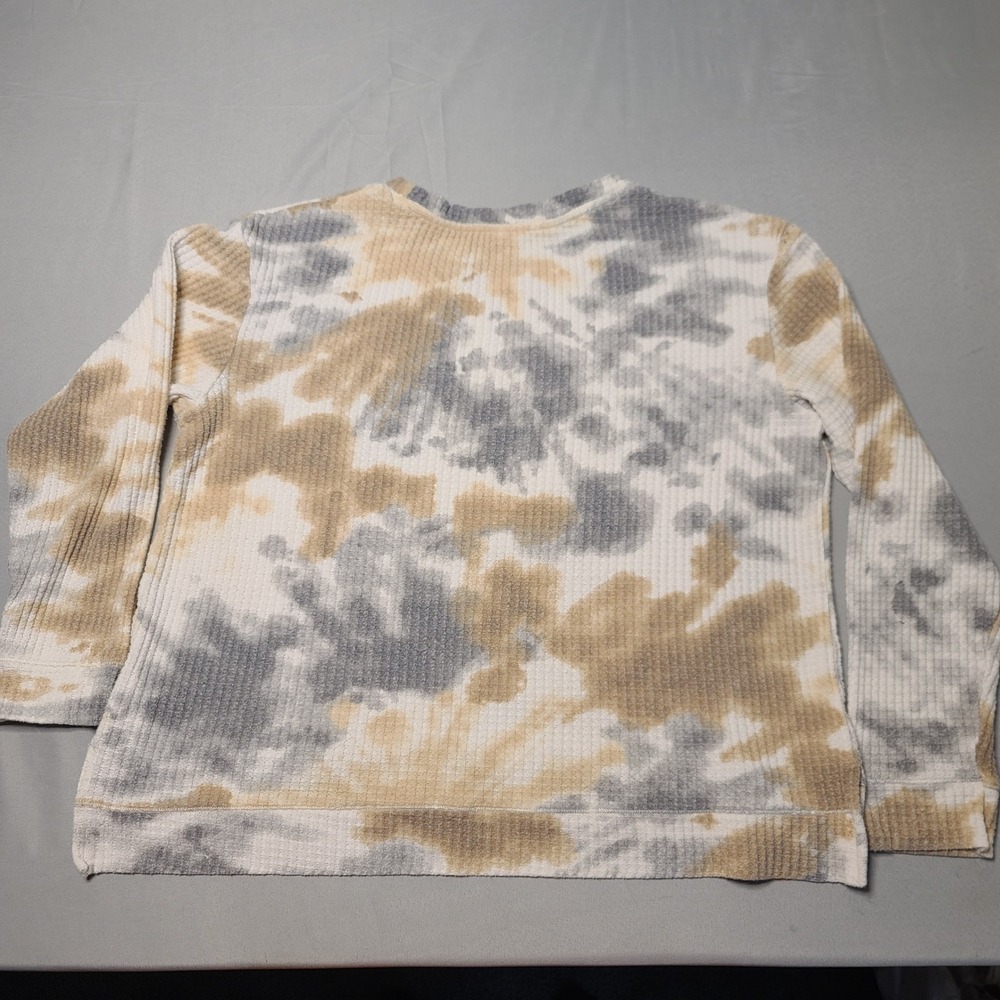 Secret Treasures Thermal Top Women Large L 12-14 Tie Dye Grey Tan Waffle Knit